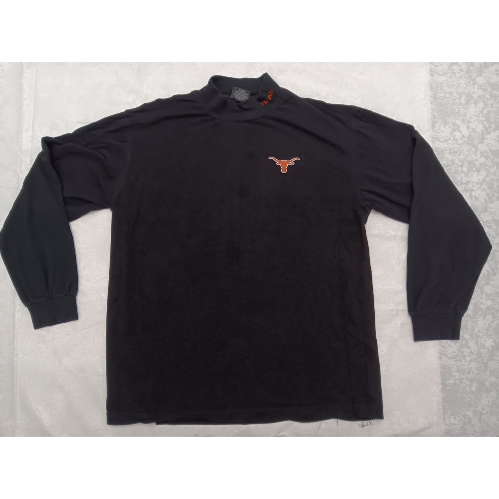 Texas Longhorns NCAA Mens Black Mock Neck Long Sleeve Shirt Embroidered Logo XL